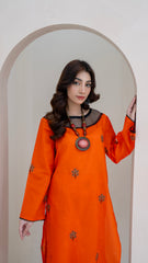 2PC LAWN EMBROIDERED UNSTICH SUIT BY ALIZEH - A-ORANGE2