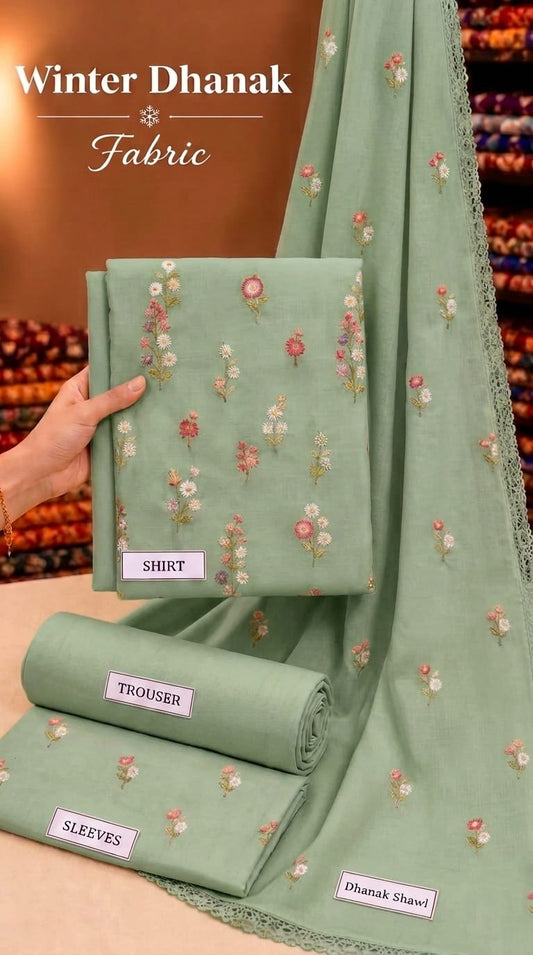 Indian Booti Dhanak Embroidered 3-Piece Un-Stiched (Pista Green)