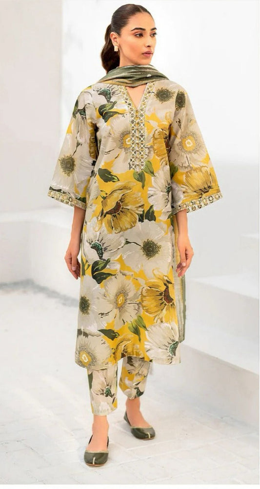 Iznik Digital Printed Dhanak 3-Piece Un-Stiched