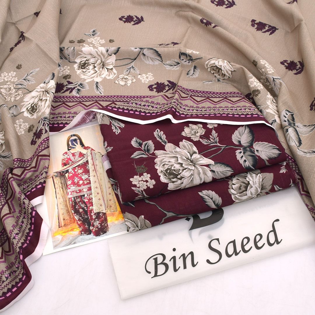 Bin Saeed Digital Printed Khaddar 3-Piece Un-Stiched