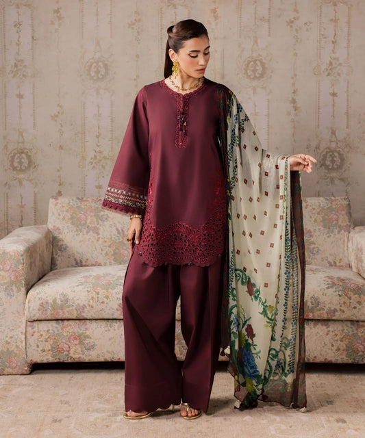 Sapphire Dhanak Embroidered 3-Piece Un-Stiched