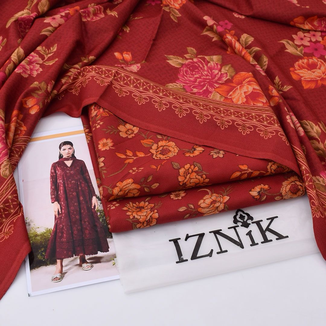 Iznik Digital Printed Dhanak 3-Piece Un-Stiched