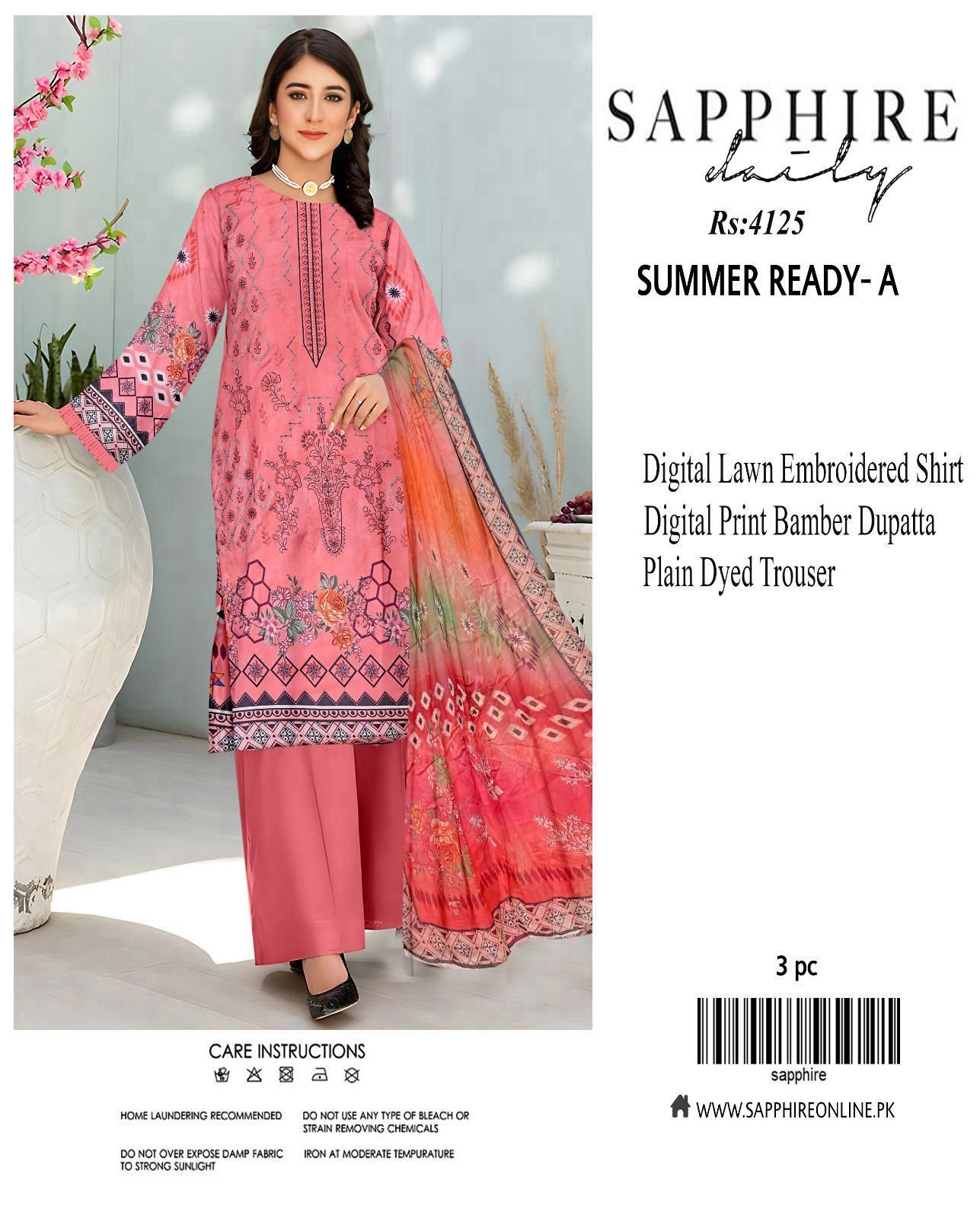 Sapphire Embroidered 3-Piece Unstiched