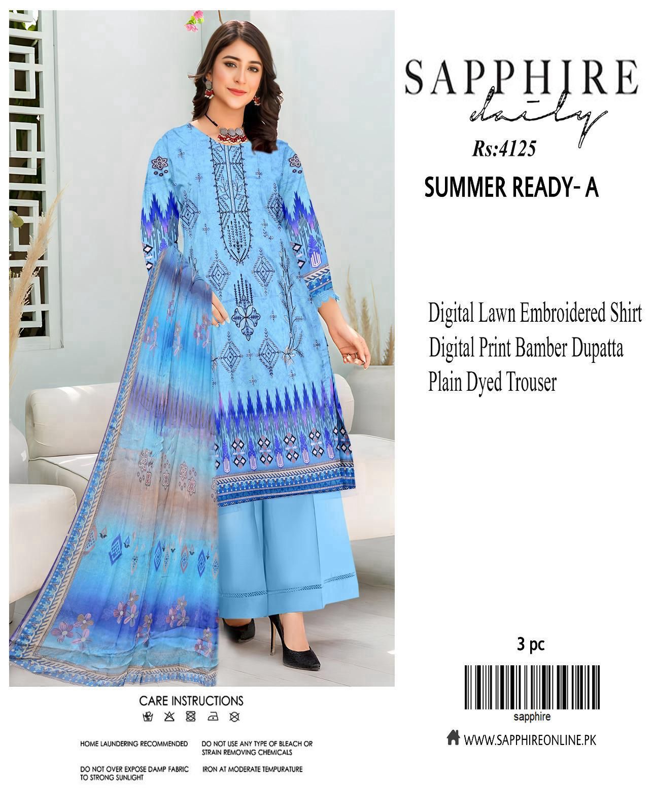 Sapphire Embroidered 3-Piece Unstiched