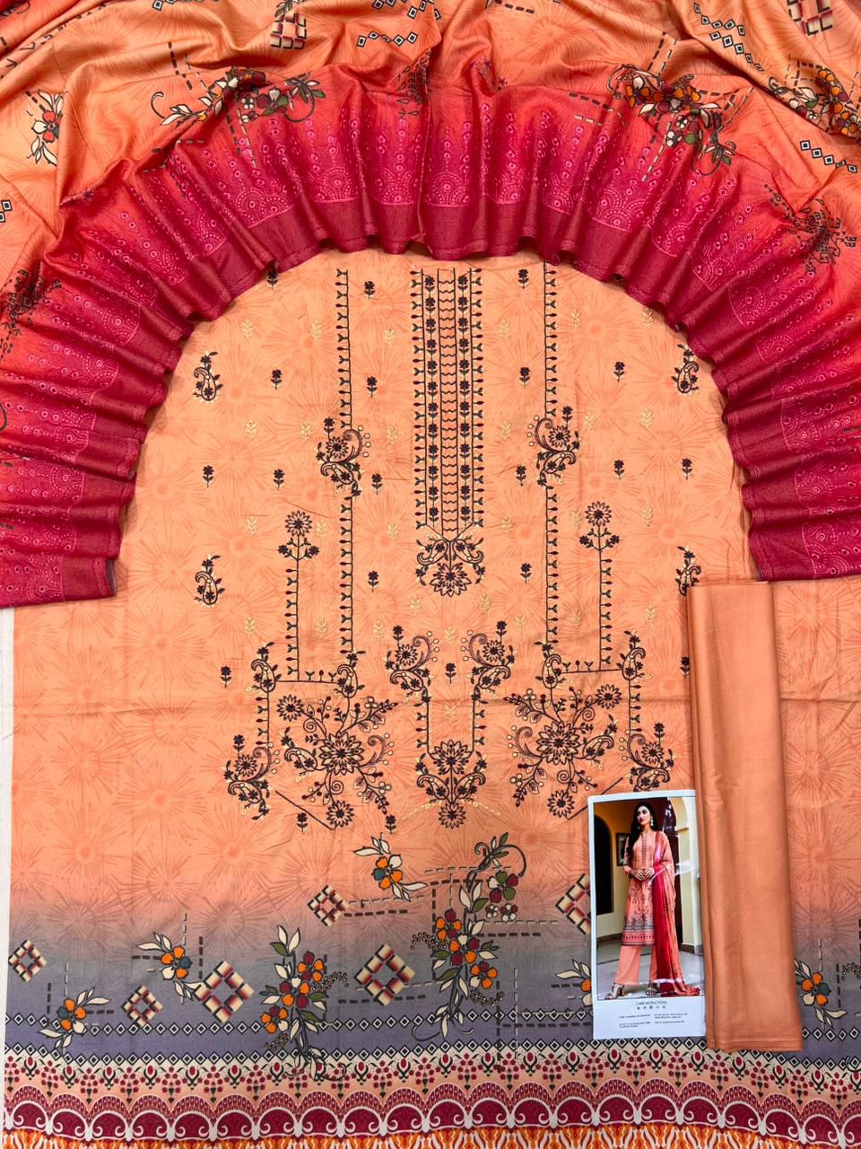 Sapphire Dhanak Embroidered Digital 3-Piece