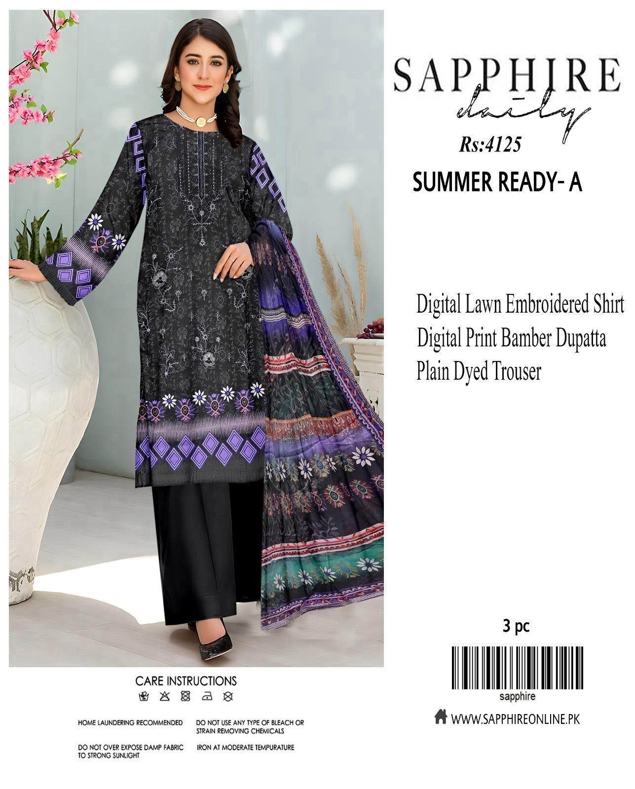 Sapphire Embroidered 3-Piece Unstiched