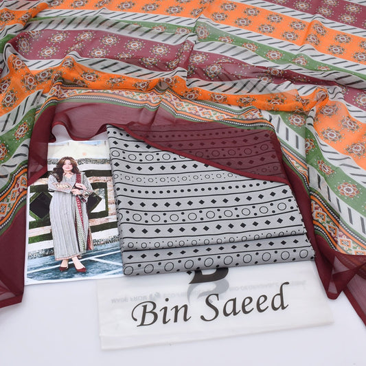 Bin Saeed Digital Lawn 3-Piece Un-Stiched